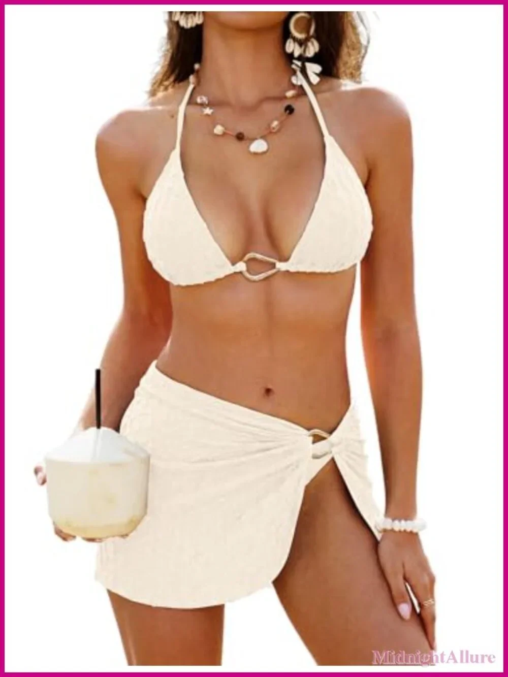 3 Piece Triangle Bikini Set with Cover Up Skirt